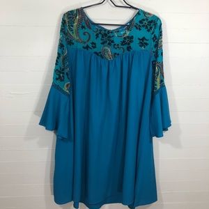 Umgee + Paisley Flare Sleeve Shift Dress SZ XL